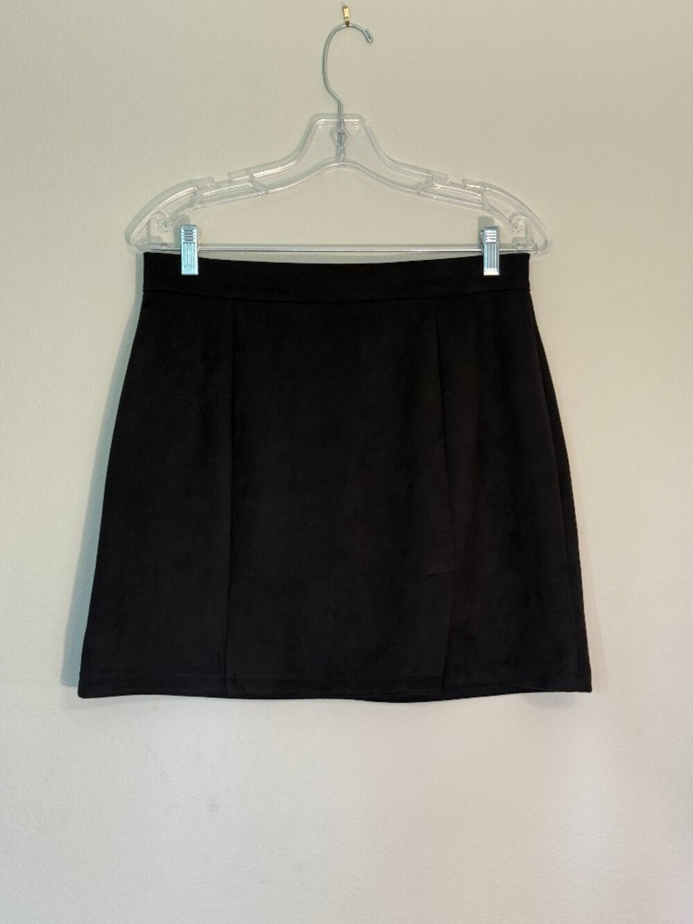 Black Faux Suede Mini Skirt with Slit